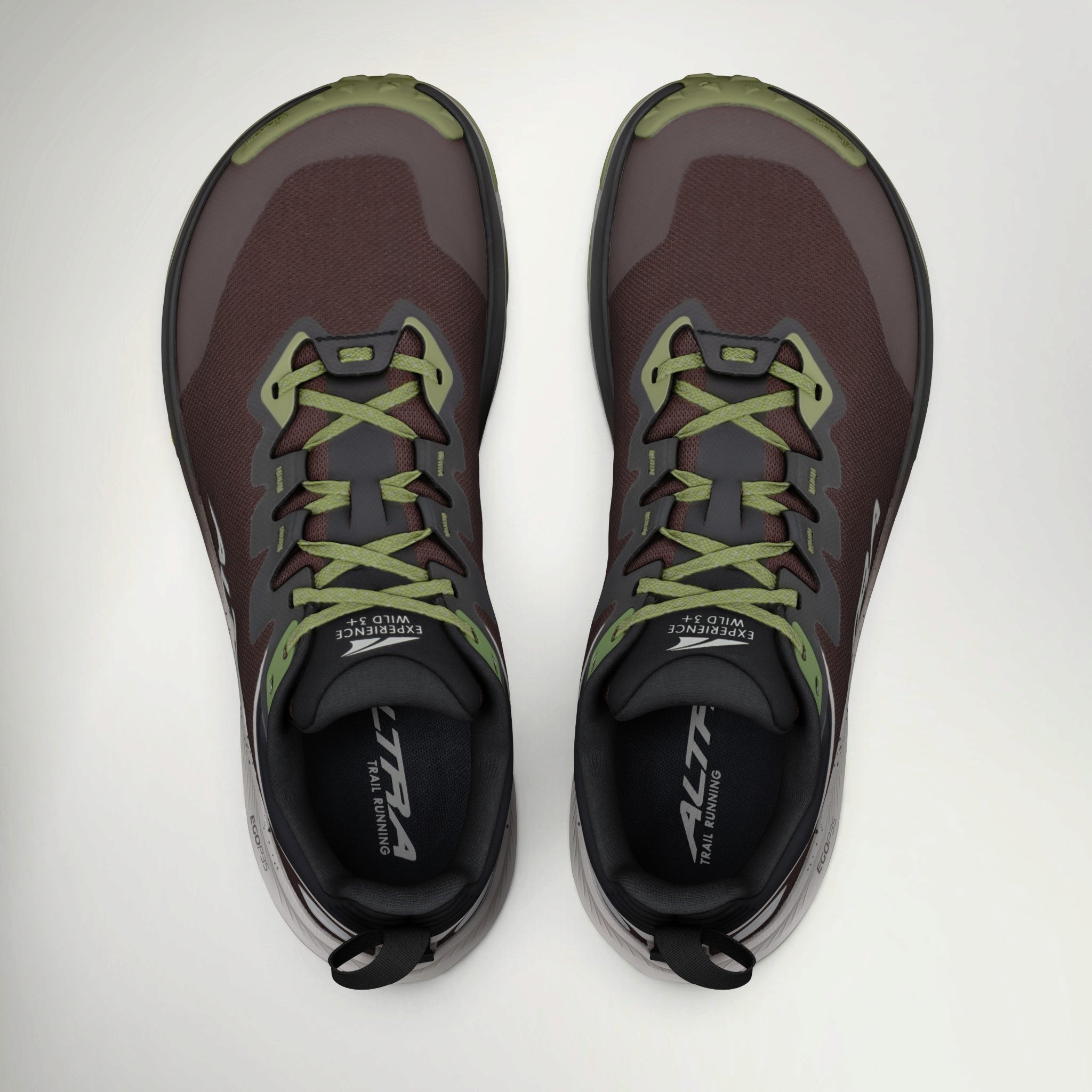 Altra Experience Wild 3+ Men's in Chocolate/Grey, top view of the pair