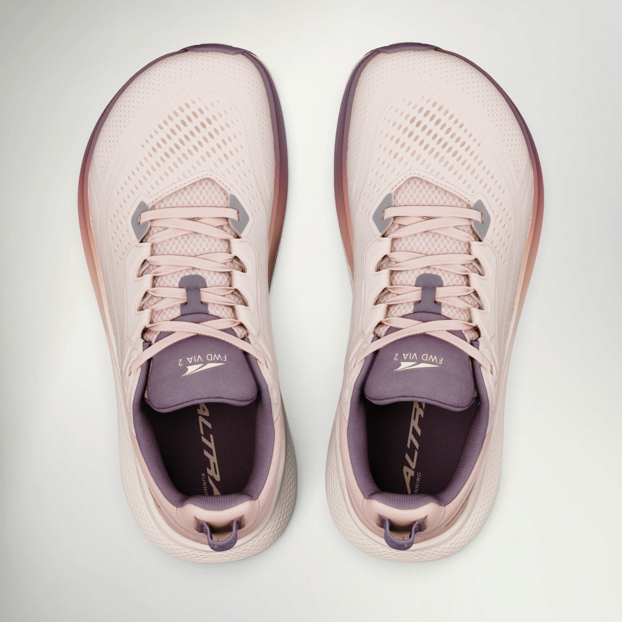 Altra FWD Via 2 Women's in Whisper Pink/Rose Gold, top view of the pair