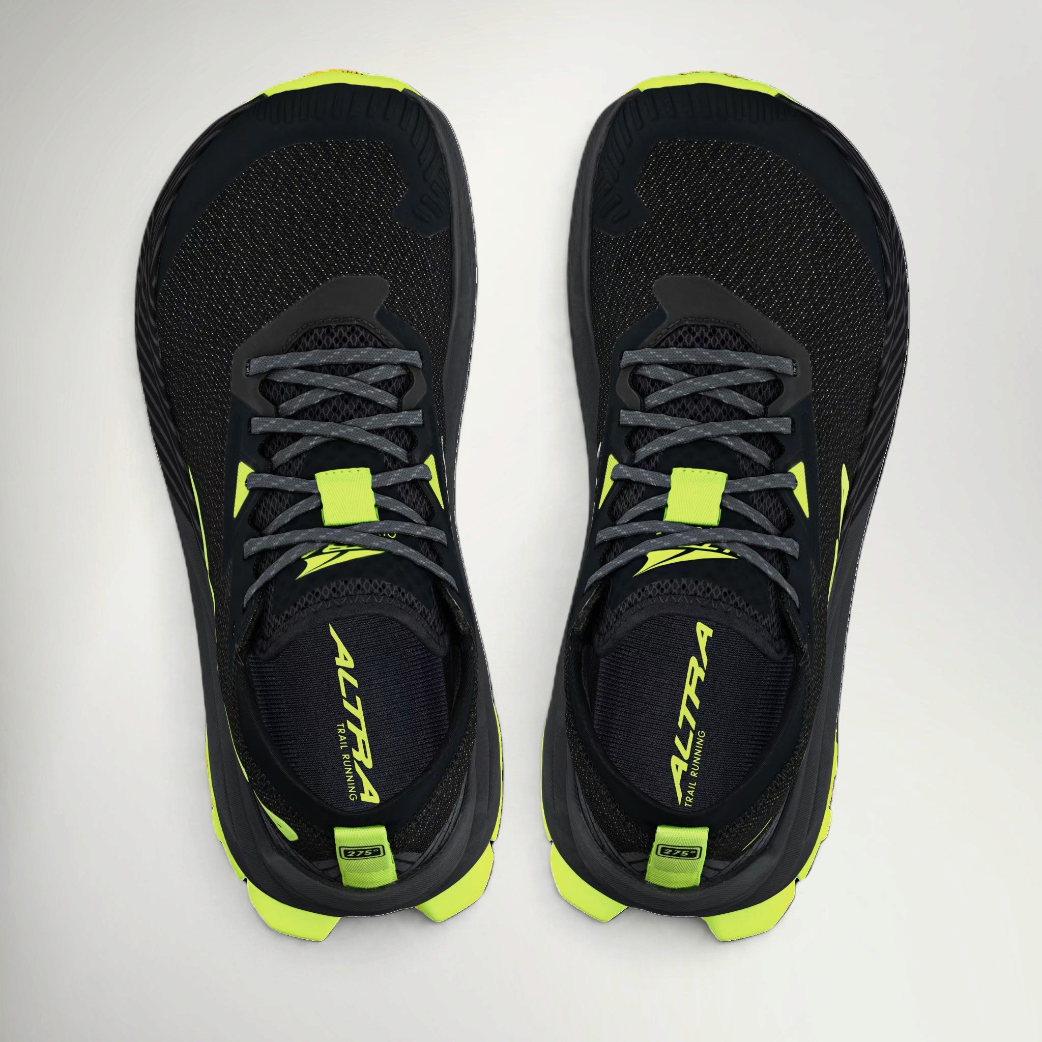 Altra Olympus 275 Women's in Black/Lime, top view of the pair