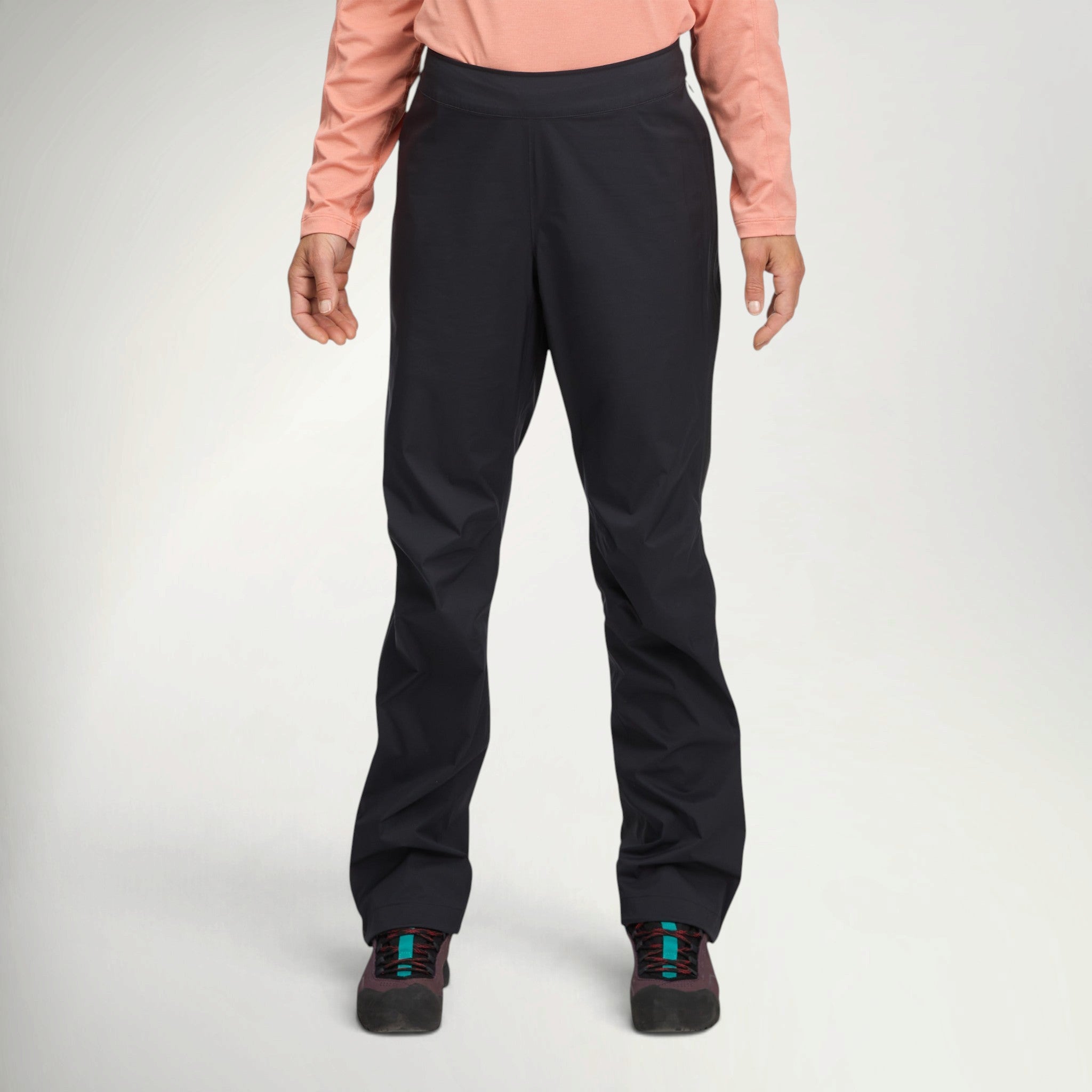 Black Diamond Fineline Stretch Pant Women's in Black worn by a hiker, front view
