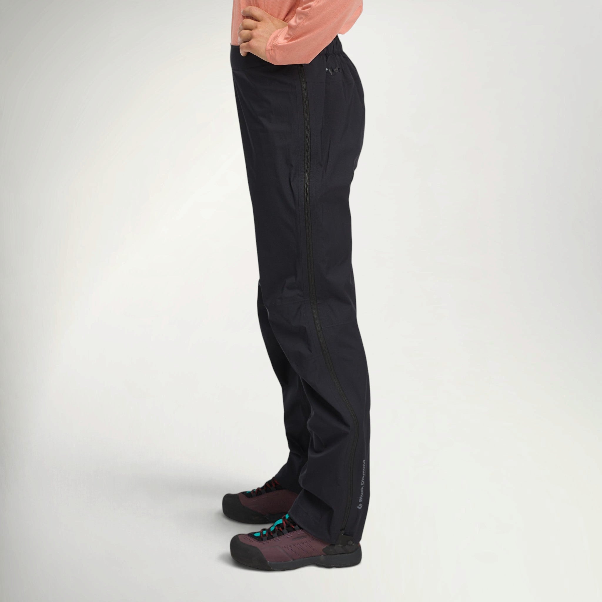 Black Diamond Fineline Stretch Pant Women's in Black worn by a hiker, side view