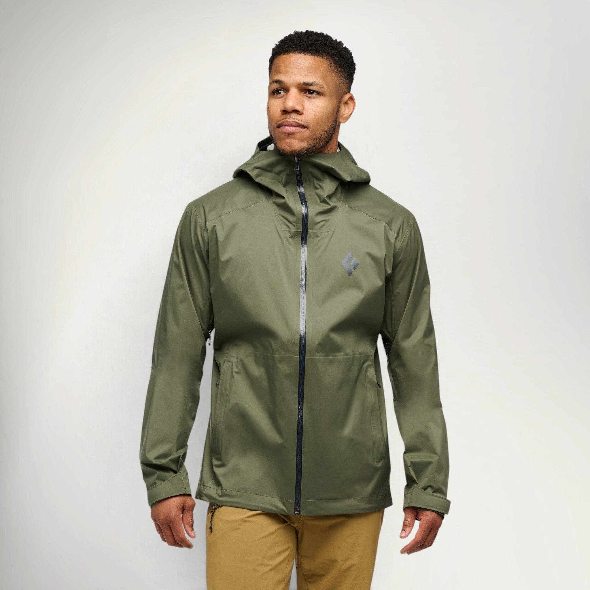 Black Diamond FinelineStretch Shell Men's in Tundra worn by a hiker, front view