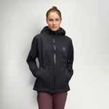 Black Diamond FinelineStretch Shell Women's in Black worn by a hiker, front view