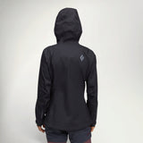 Black Diamond FinelineStretch Shell Women's in Black worn with the hood up, back view