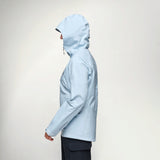 Black Diamond FinelineStretch Shell Women's in Fog Blue worn with the hood up, side view