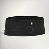 Dynafit Running Belt in Black, a stretch waist belt with tonal Dynafit print and small reflective tab