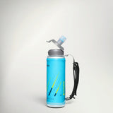 HydraPak Skyflask Speed 350ml soft flask in Malibu Blue with hand strap, side view