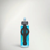 HydraPak Skyflask Speed 350ml in Malibu Blue, side view showing the hand strap