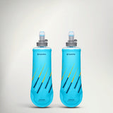 Two HydraPak Softflask 250ml soft flasks in Malibu Blue, front view