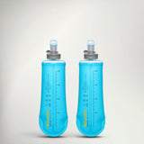 Two HydraPak Softflask 250ml soft flasks in Malibu Blue side by side
