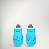 Two HydraPak Softflask 150ml soft flasks in blue