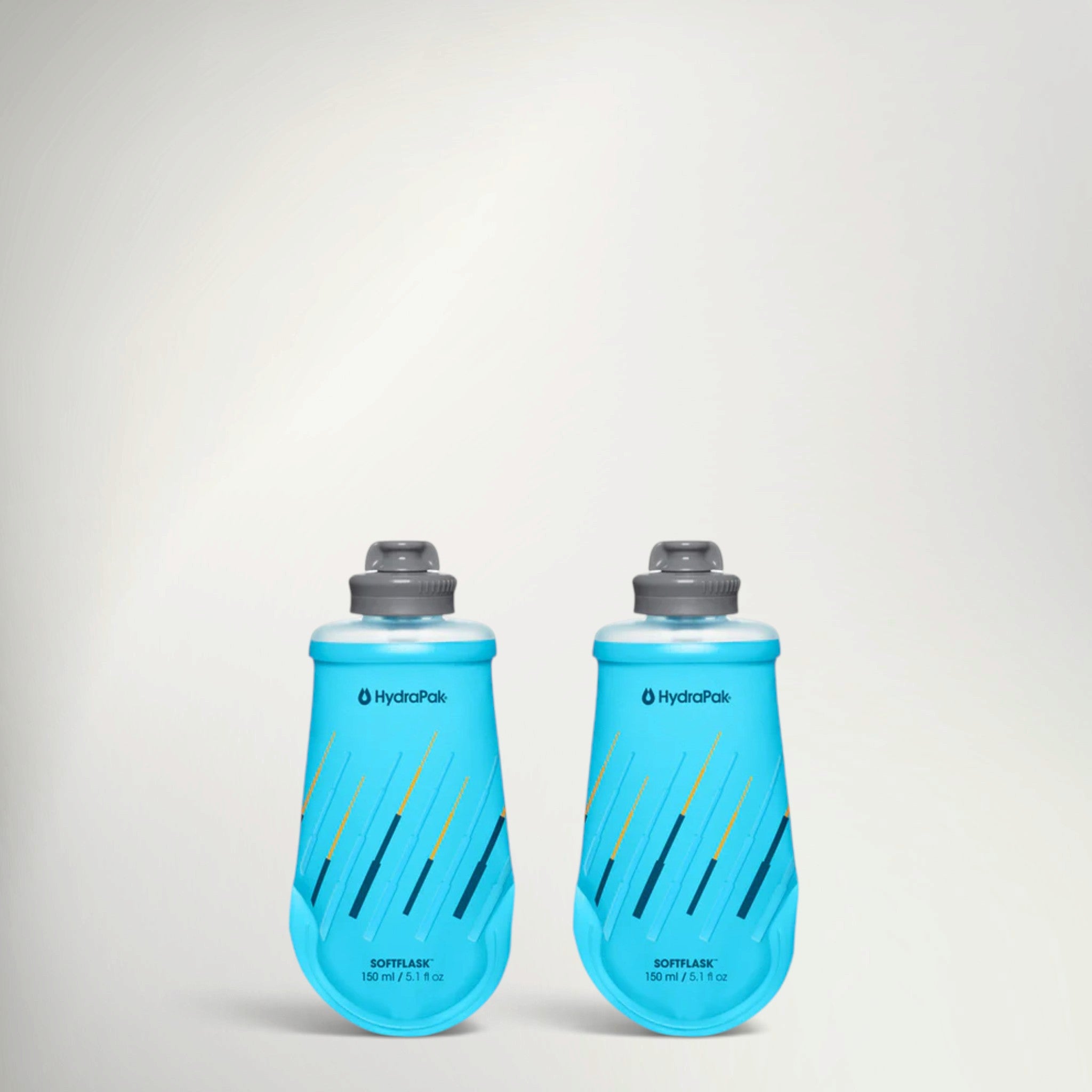 Two HydraPak Softflask 150ml soft flasks in blue