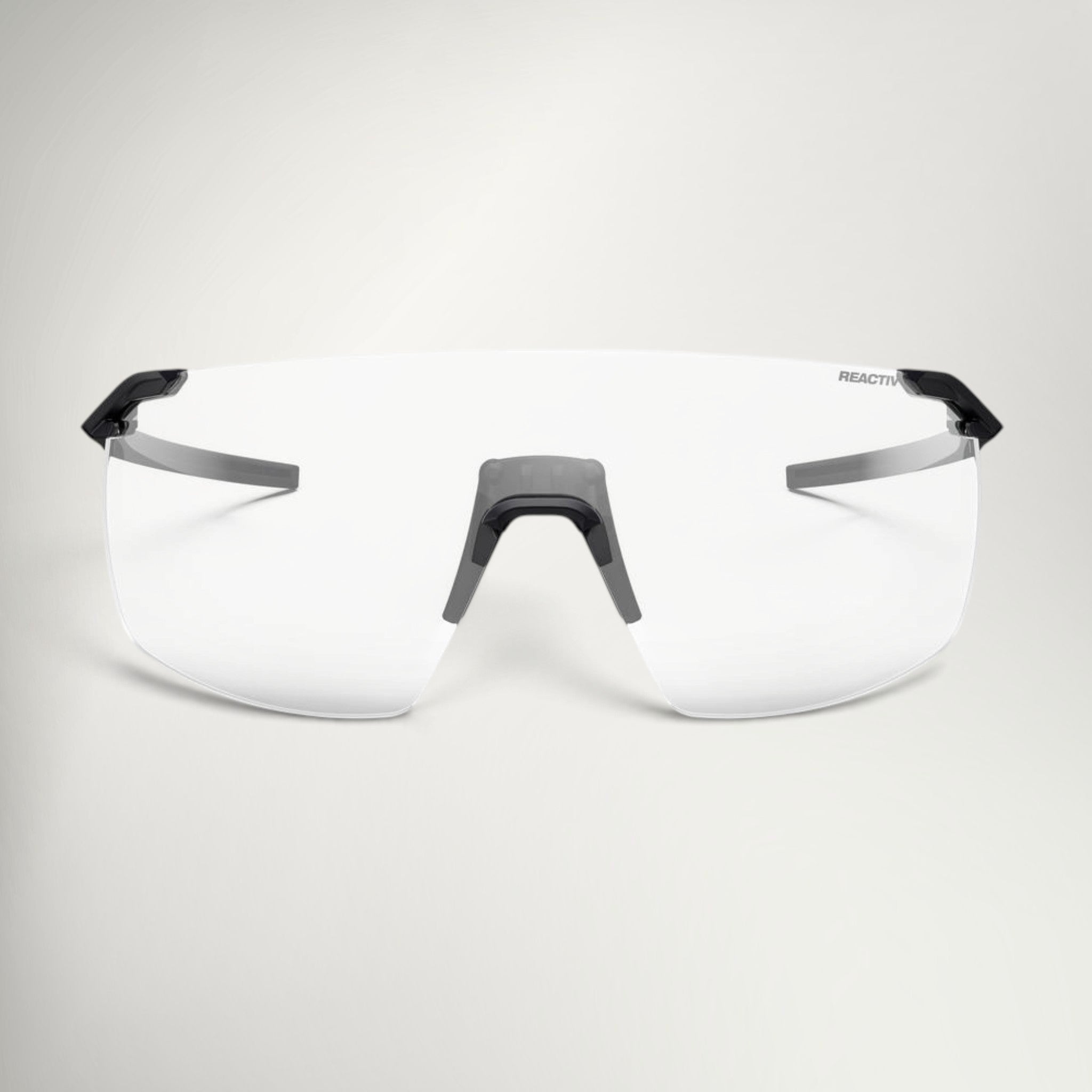 Julbo Faster L Reactiv Performance 0-3 in Matt Black, front view with the photochromic lens in its clear state
