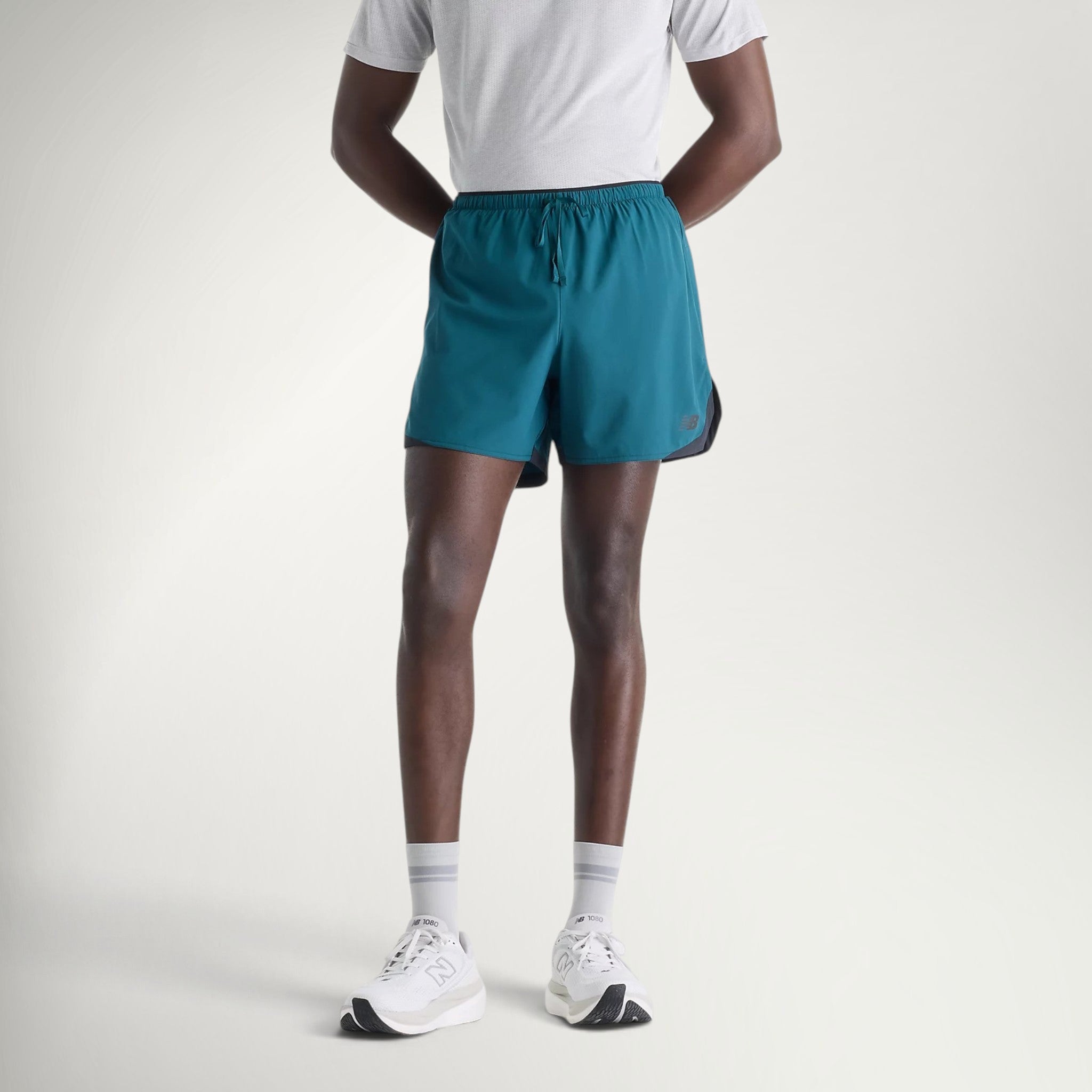 New Balance RC Essential Short 5" men's running short in Medusa Green