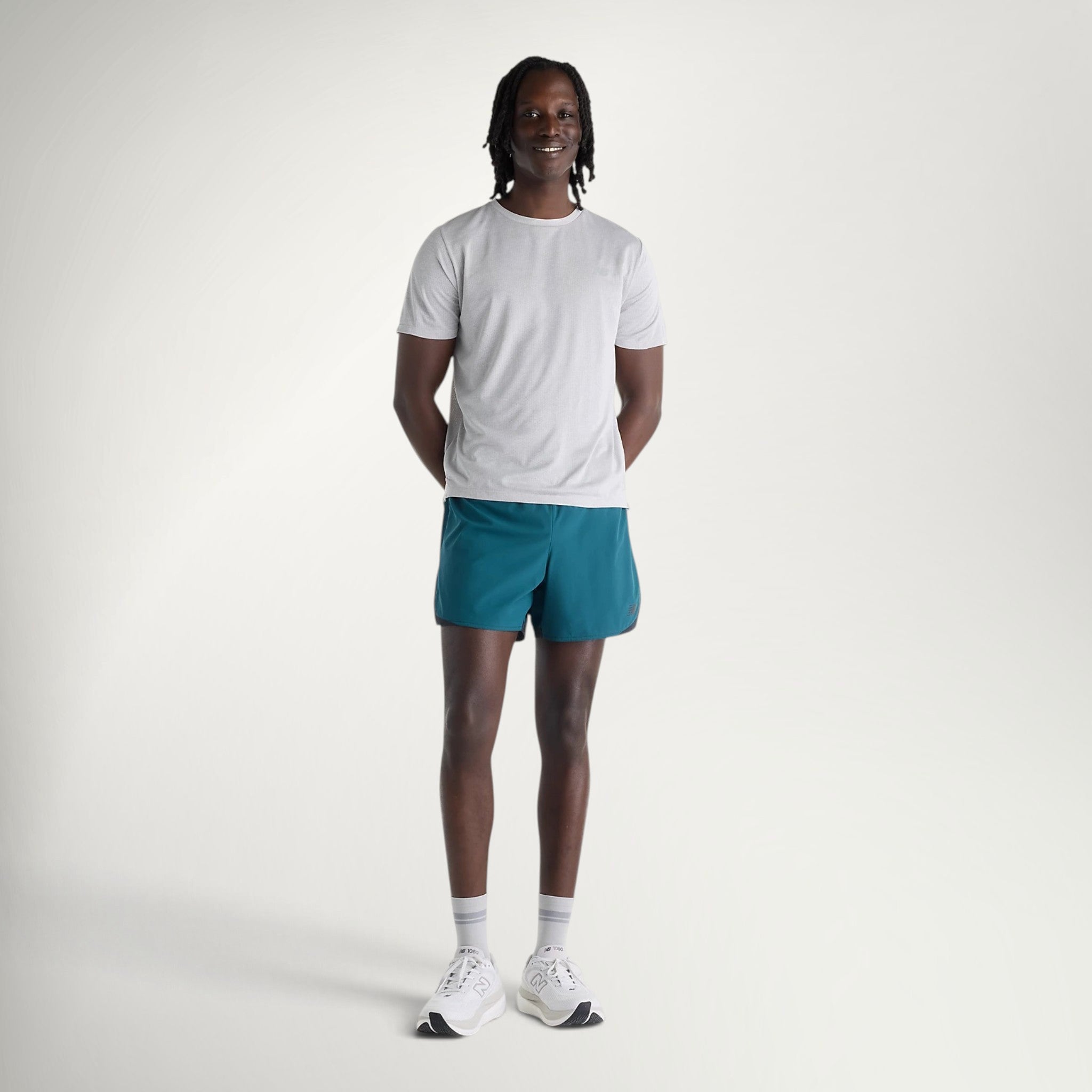 New Balance RC Essential Short 5" men's running short in Medusa Green