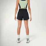 NNormal Race Shorts Women's in Black worn by a runner, close-up front view