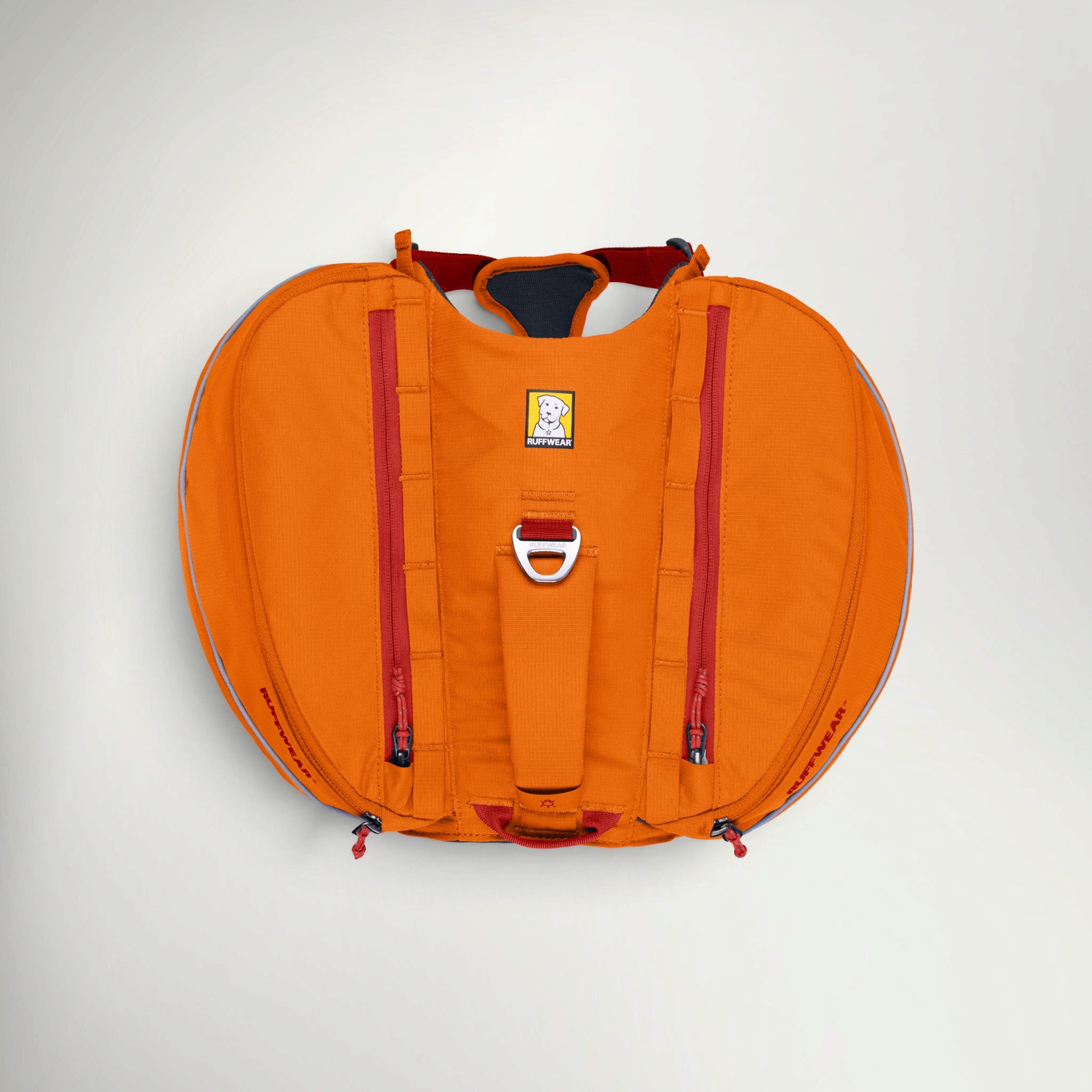 Ruffwear Approach Pack in Campfire Orange, top view showing both saddlebags