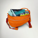 Ruffwear Approach Pack with a saddlebag open and packed with gear