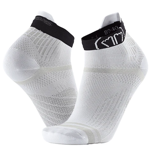 Two white ankle socks with black bands on a transparent background