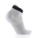 White ankle sock with black top on a white background