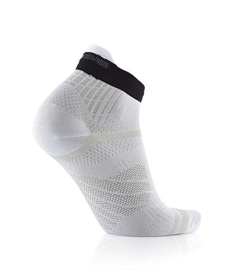 White ankle sock with black top on a white background