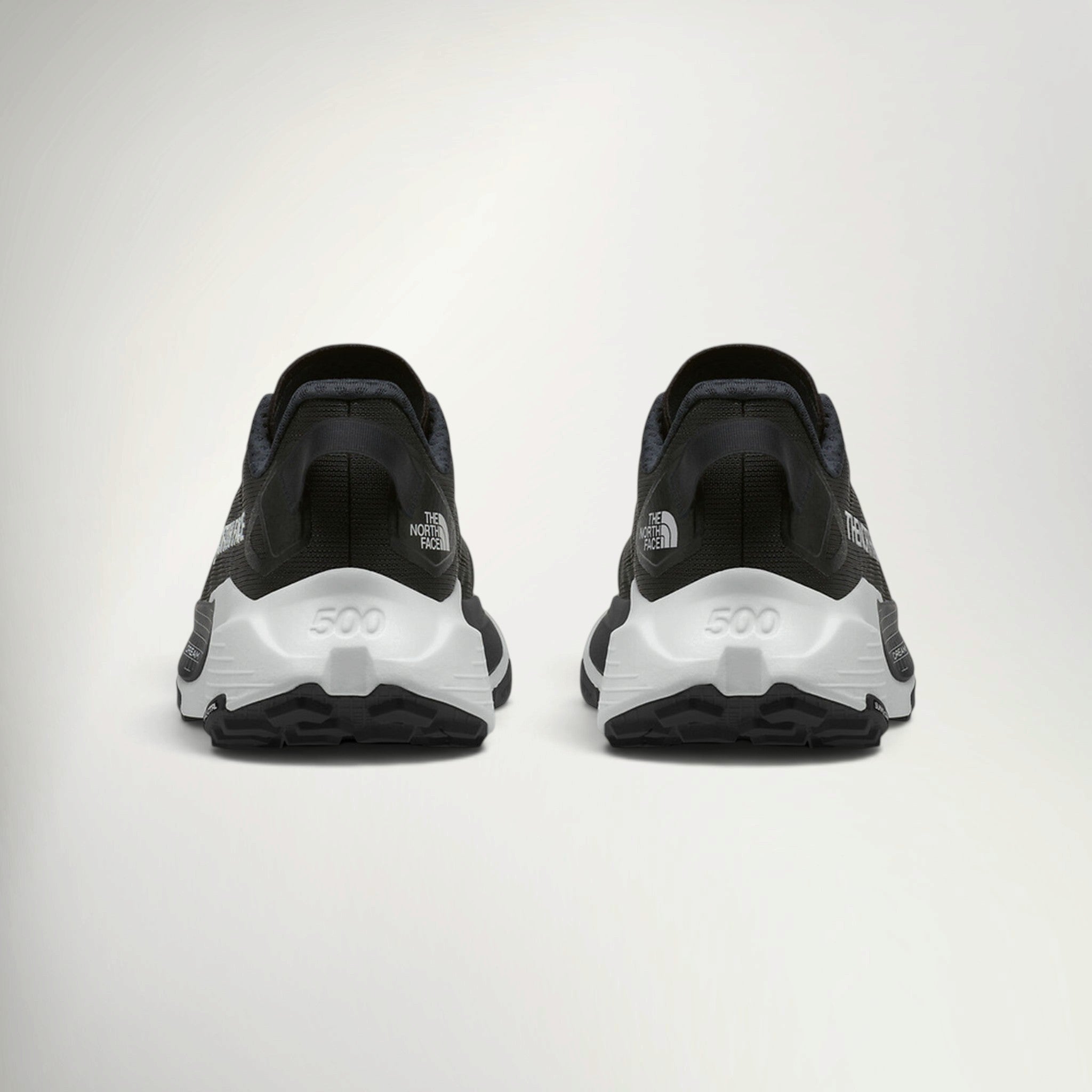 The North Face Altamesa 500 V2 Women's in Black/White, heel view of the pair