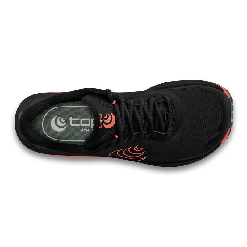 Black Topo athletic shoe with rose accents on a white background