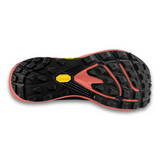 Close-up of a shoe sole with black and rose design on a white background